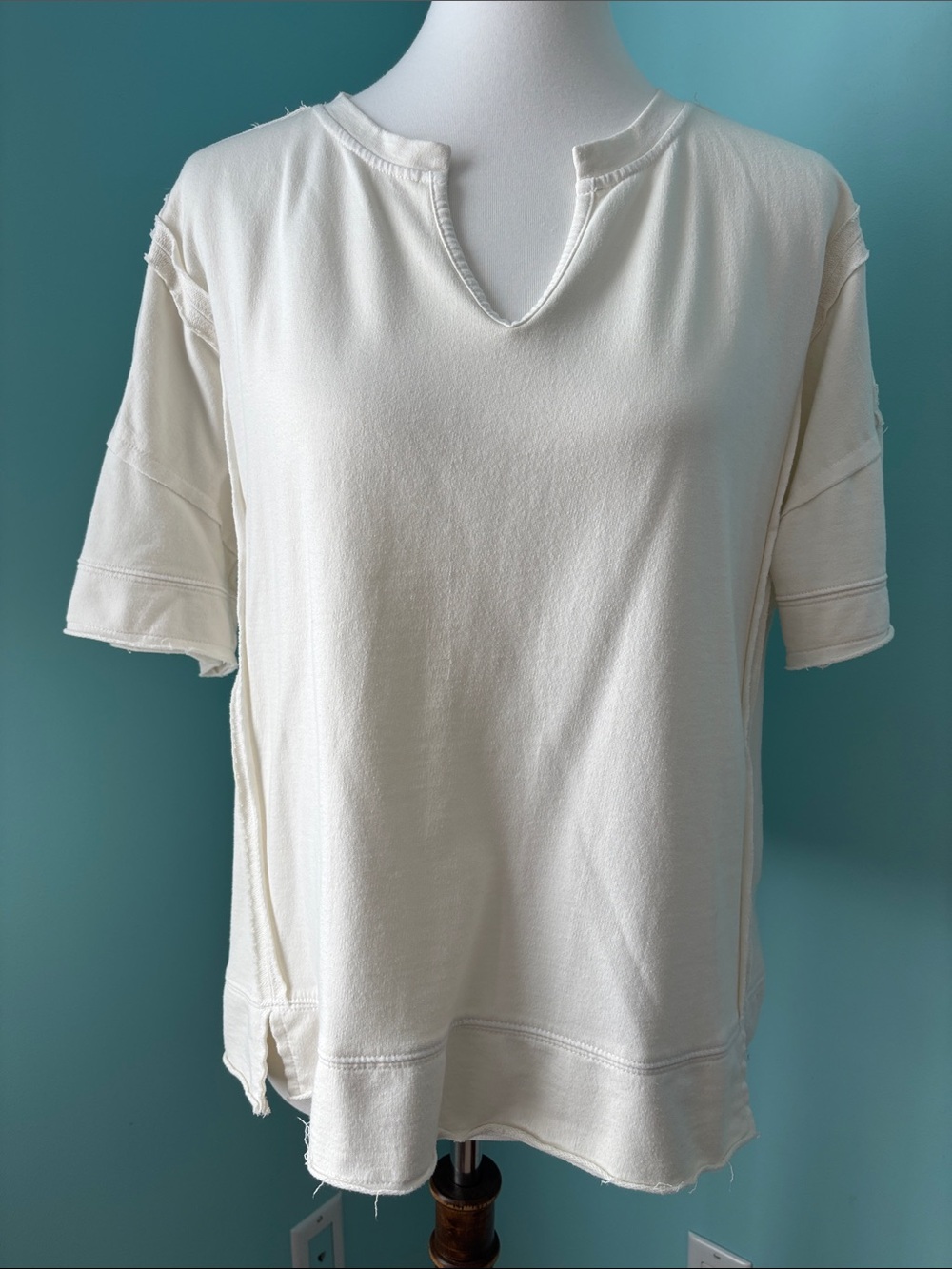 Blu Pepper Everyday Cream V-Neck Top Sz Lg
